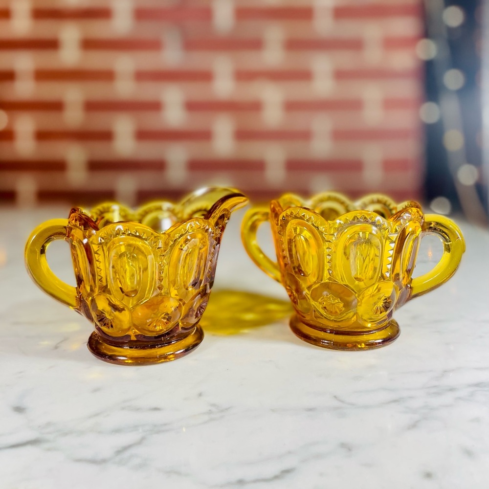 Vintage L.E. Smith Moon & Stars Sugar and Creamer Set